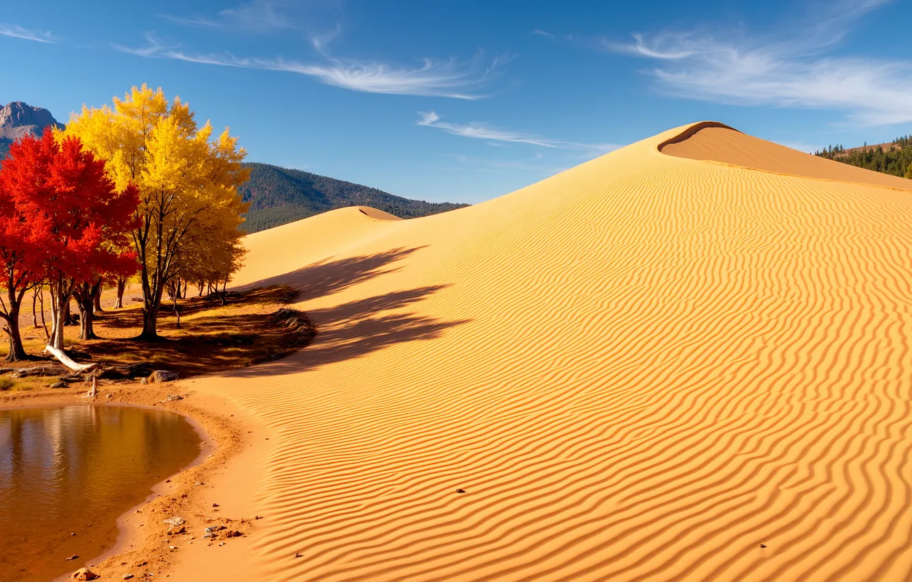 Photo wallpaper colors, desert, nature, tree, dunes, AI Generated, Colorful Nature, Desert dunes