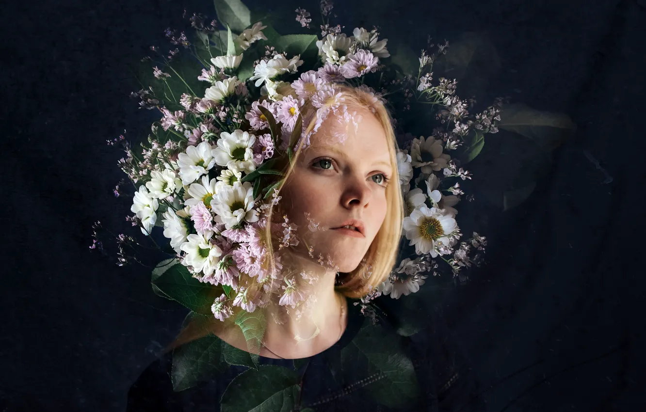 Photo wallpaper girl, flowers, portrait