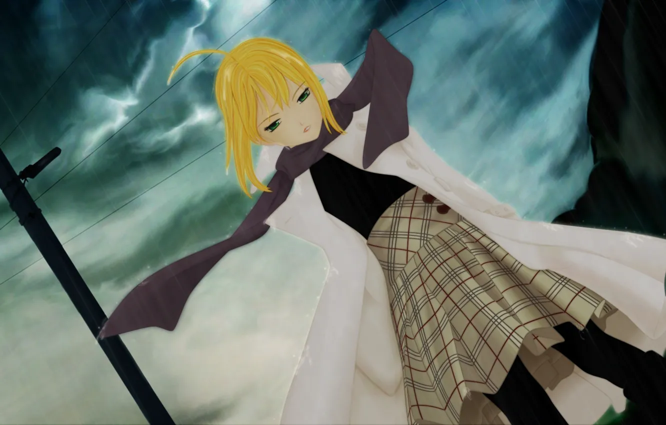 Photo wallpaper girl, rain, the saber, Fate stay night, Fate / Stay Night