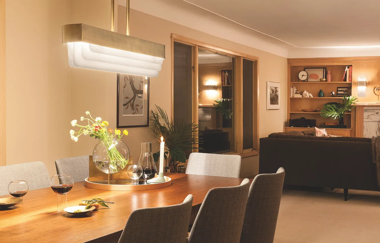 Photo wallpaper night, comfort, interior, lighting, living room, dining room, Lighting Idea - night