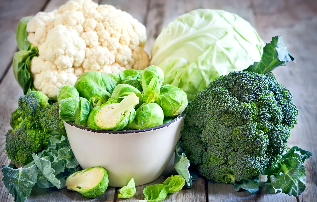 Photo wallpaper colored, cabbage, broccoli, white, Brussels