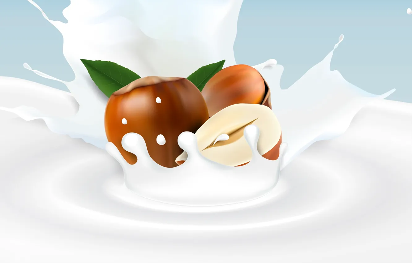 Photo wallpaper background, milk, nuts, hazelnuts