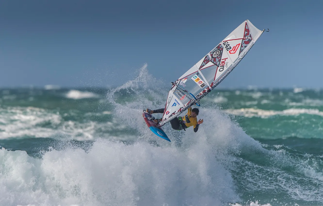 Photo wallpaper sea, wave, squirt, sail, Board, sailing, Windsurfing