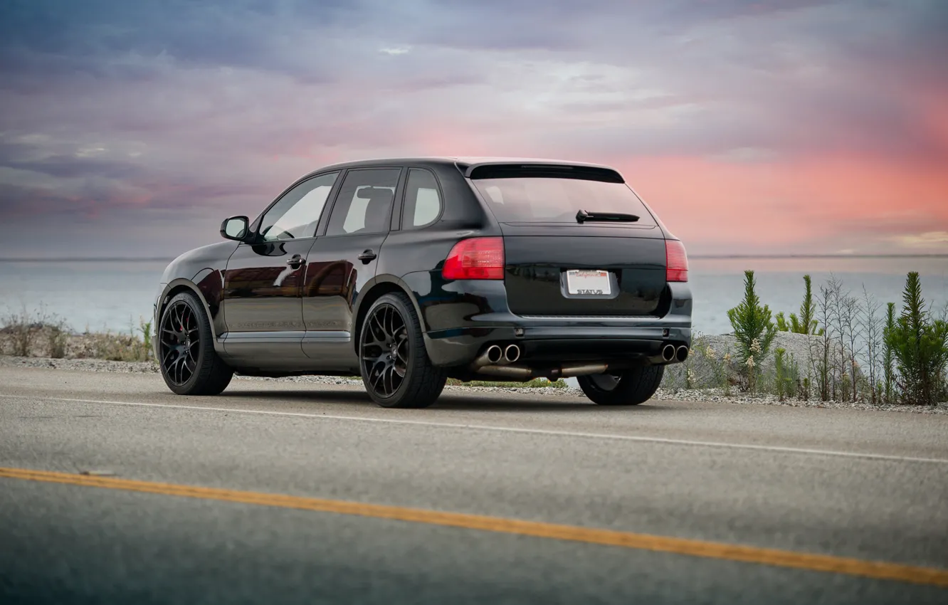 Photo wallpaper sunset, black, cayenne, porsche, Porsche, black