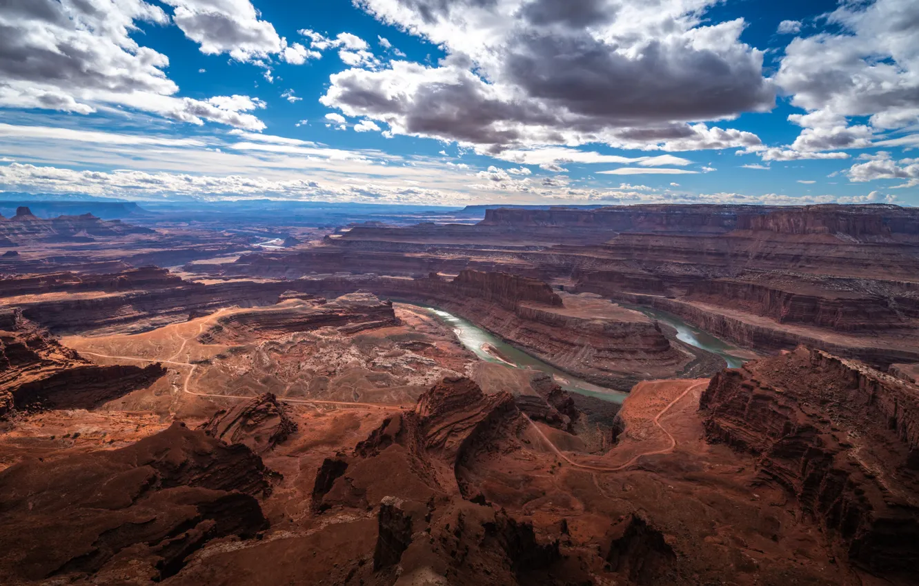 Photo wallpaper clouds, river, rocks, canyon, Utah, USA, Canyonlands