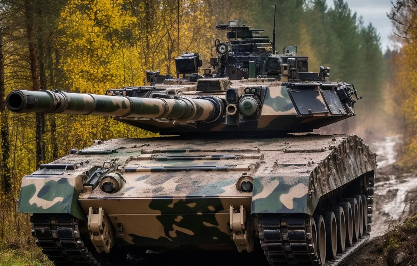 Photo wallpaper road, trees, dirt, tank, digital art, AI art, The Art of Artificial Intelligence, neural network