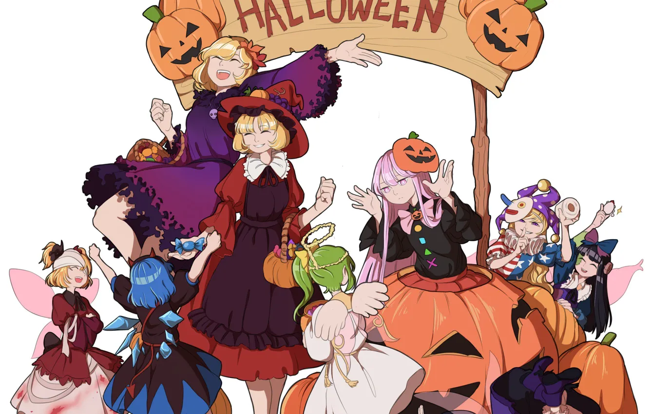 Photo wallpaper Halloween, Touhou, Cirno, Hata no Kokoro, Star Sapphire, Daiyousei, Touhou, Touhou