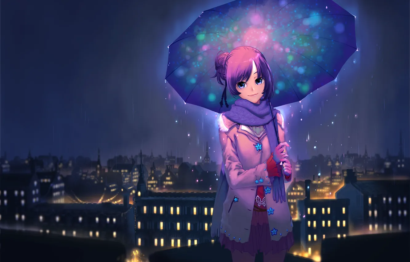 Photo wallpaper night, the city, umbrella, overcast, Umbrella