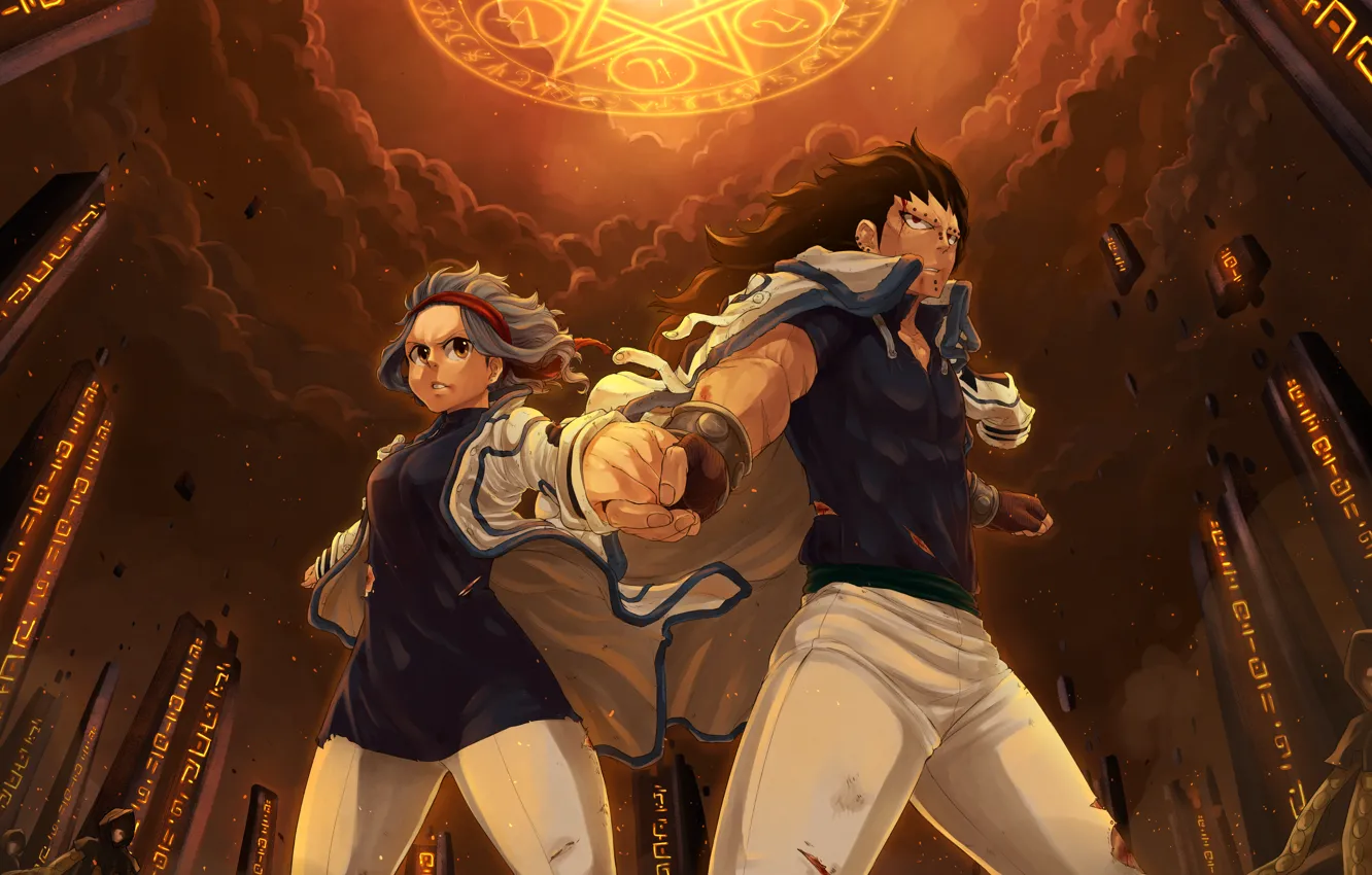 Photo wallpaper magic, art, fairy tail, Gajeel Redfox, Levy McGarden, Blanania