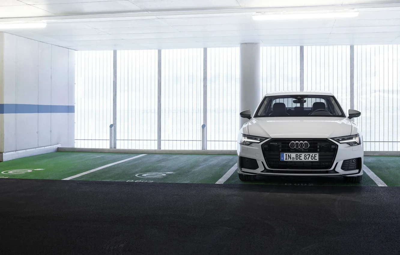 Photo wallpaper white, Audi, sedan, front view, hybrid, Audi A6, four-door, 2020