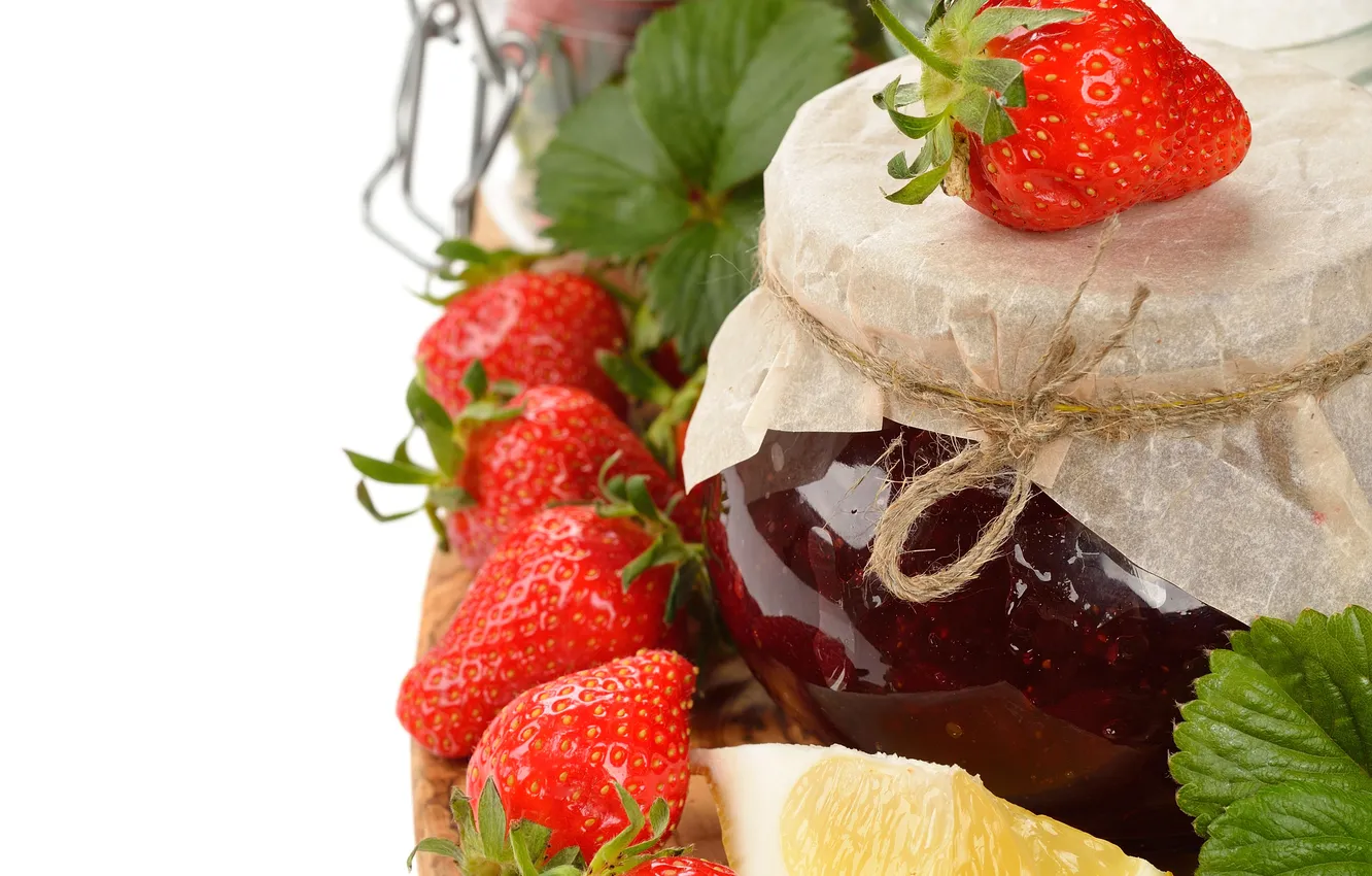 Photo wallpaper leaves, berries, lemon, Bank, lemon, leaves, jam, berries