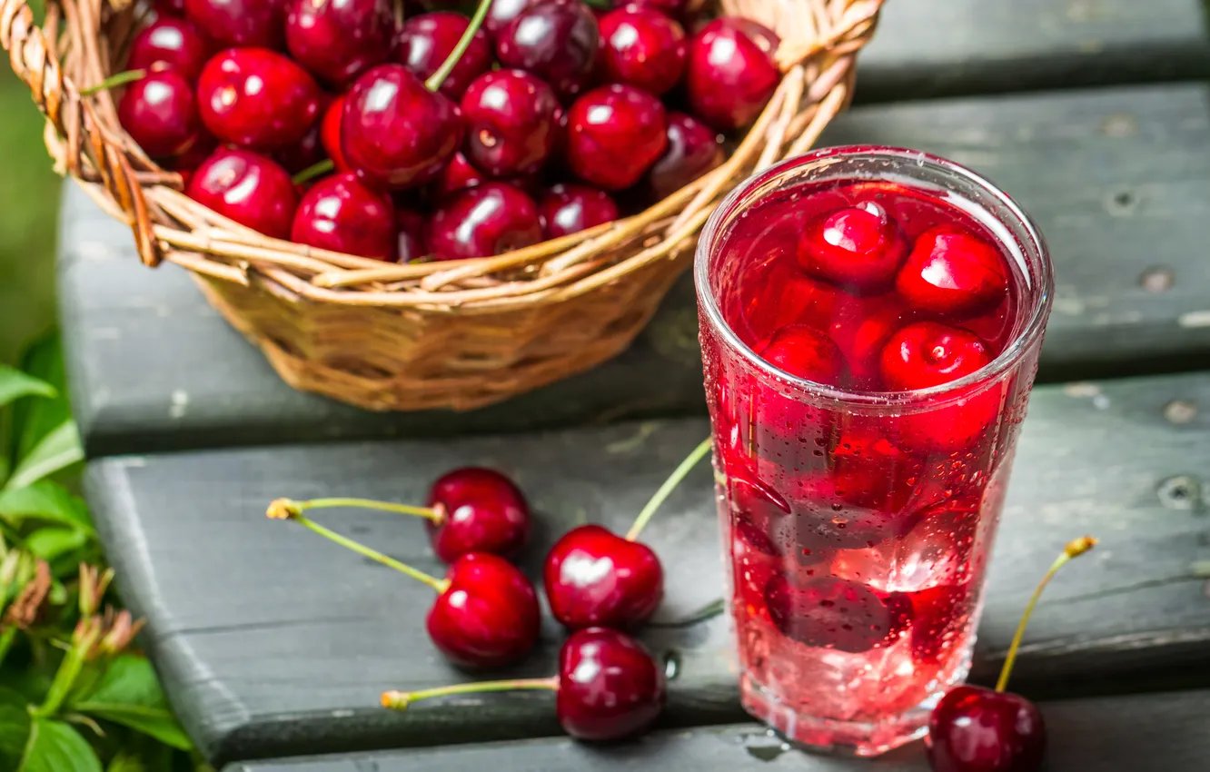 Photo wallpaper cherry, juice, cherries