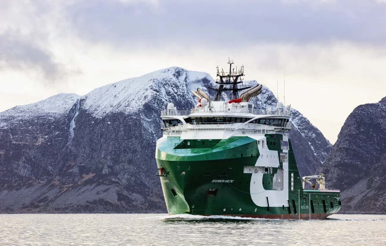 Photo wallpaper Sea, Mountains, The ship, Arctic, Bourbon, Vessel, AHTS, Offshore