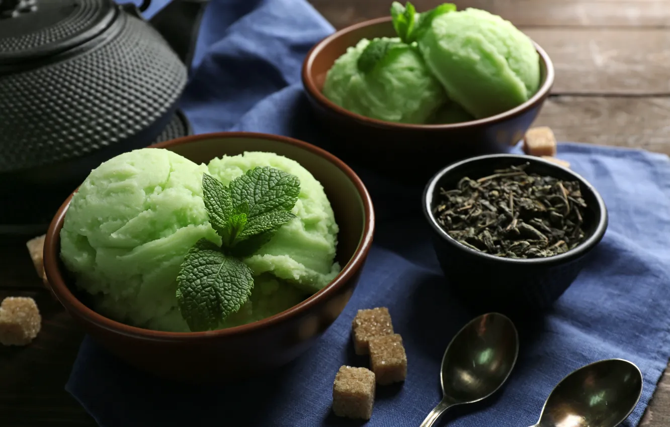 Photo wallpaper green, ice cream, dessert, tea, ice cream, green tea