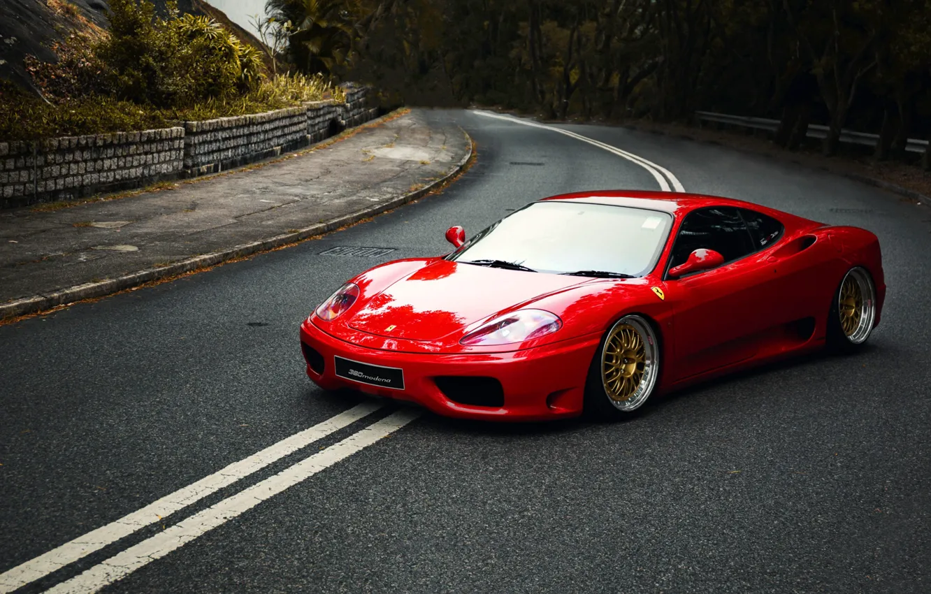 Photo wallpaper Red, Auto, Road, Machine, Asphalt, Car, 360, Supercar