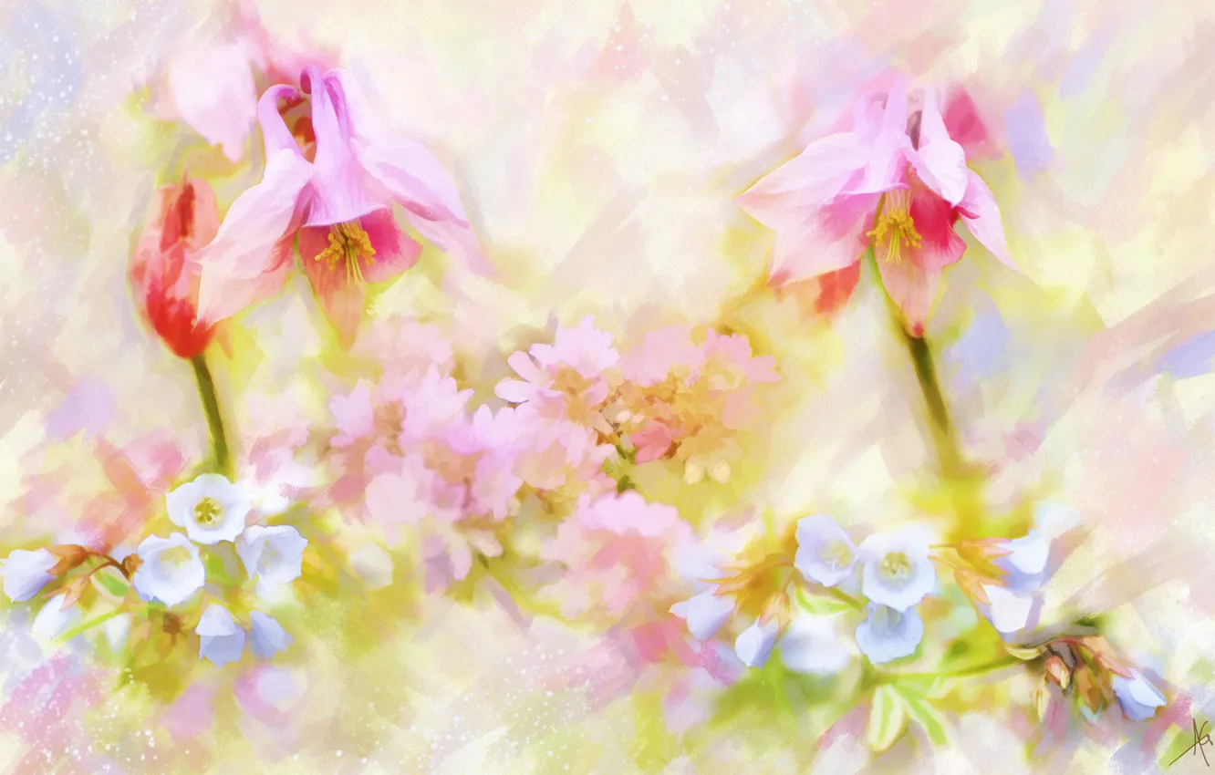 Photo wallpaper flowers, figure, graphics, treatment, picture, art, painting, gently