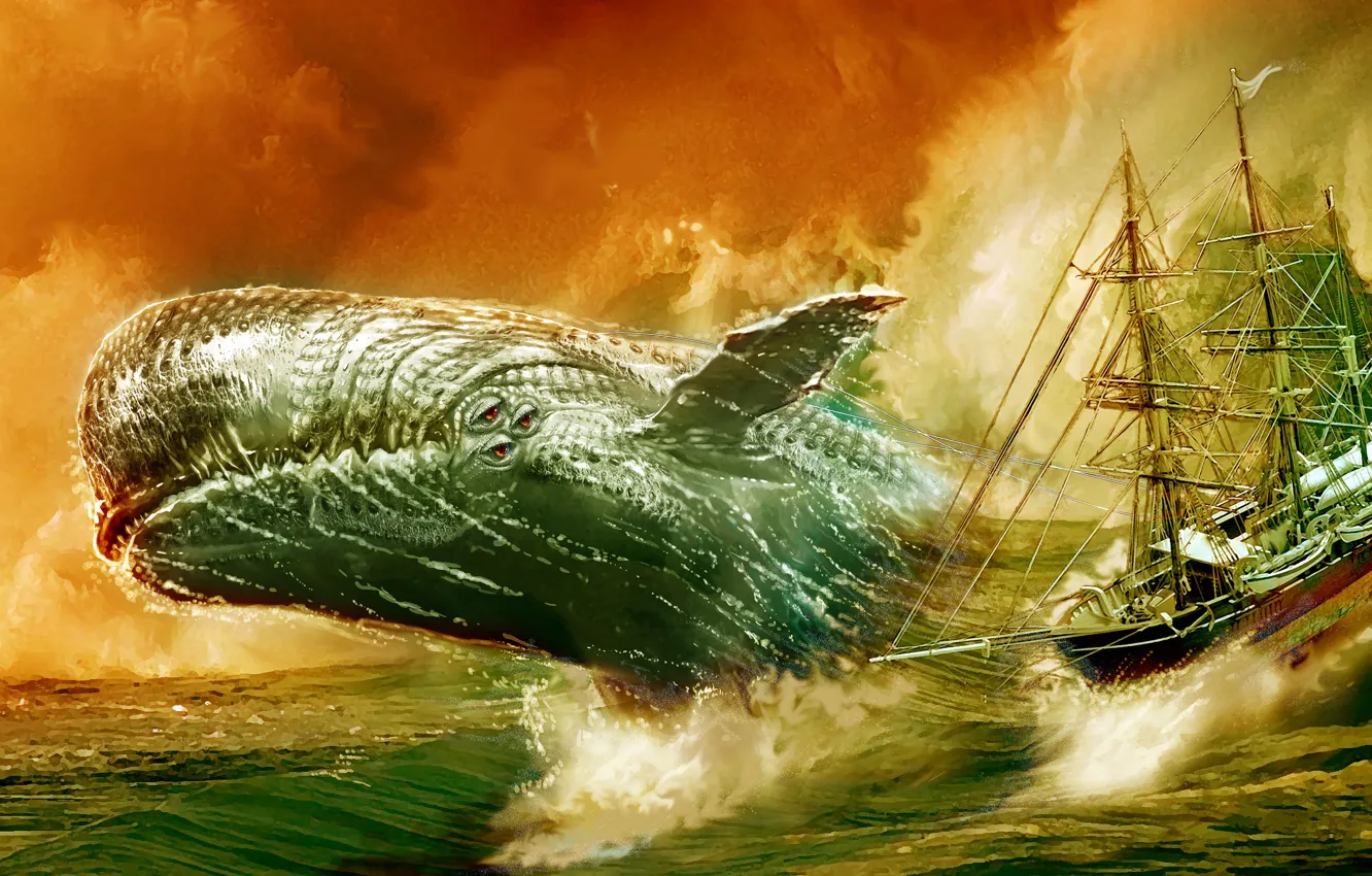 Photo wallpaper sea, ship, kit, art, Moby Dick, White whale, Moby Dick