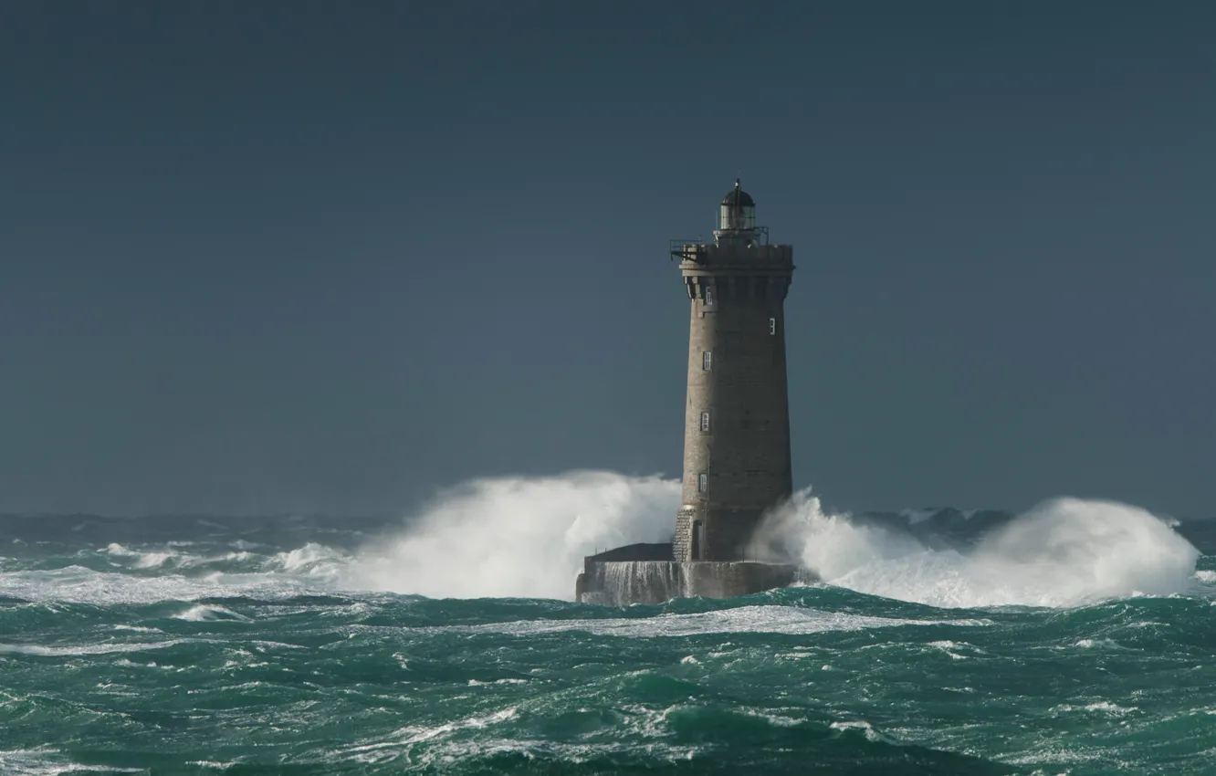 Photo wallpaper sea, squirt, storm, lighthouse, tower