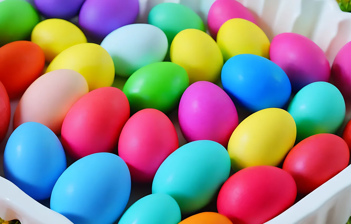 Photo wallpaper rendering, holiday, bright, eggs, spring, Easter, tray, colorful