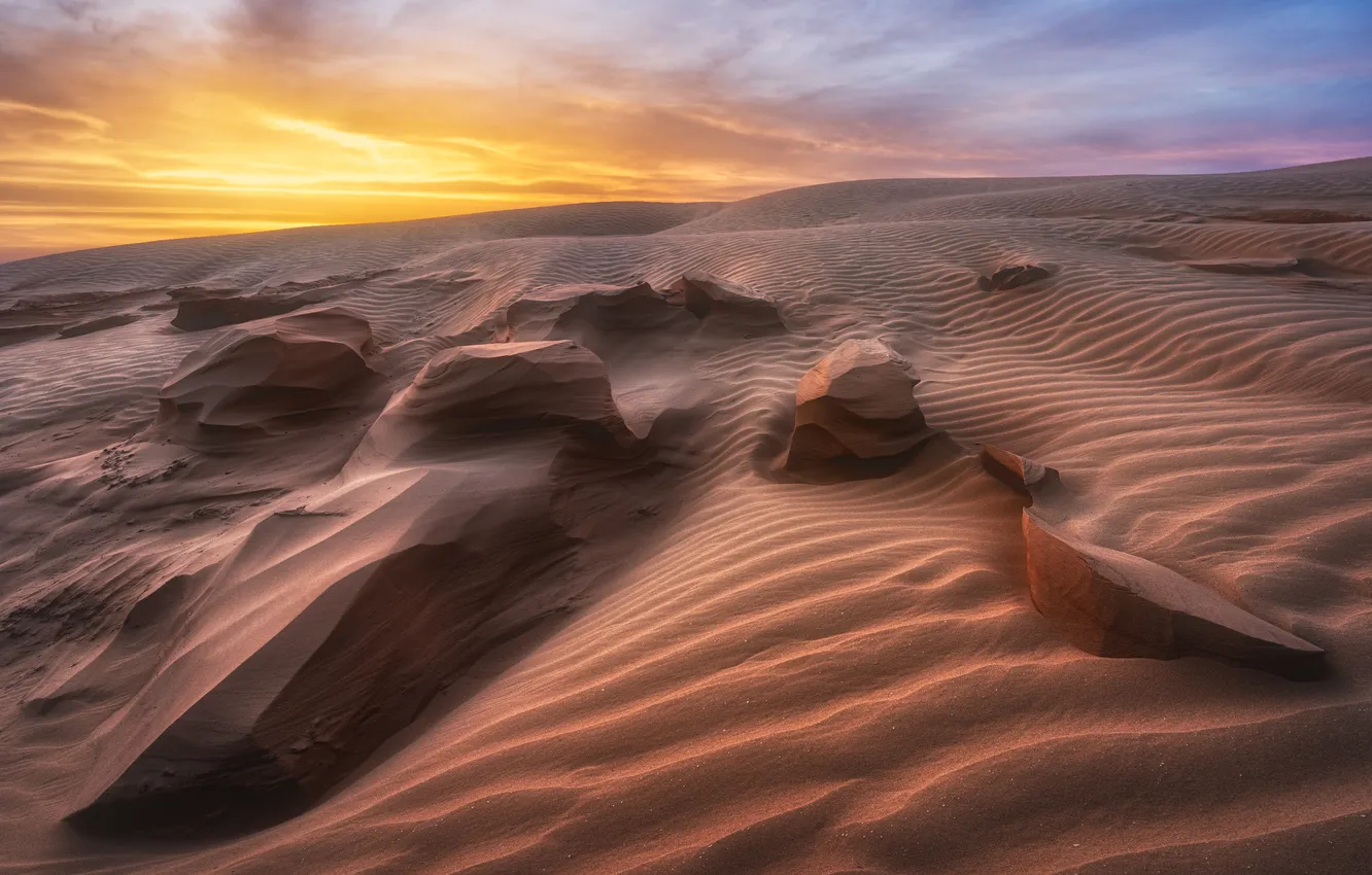 Photo wallpaper desert, rocks, sand, stones