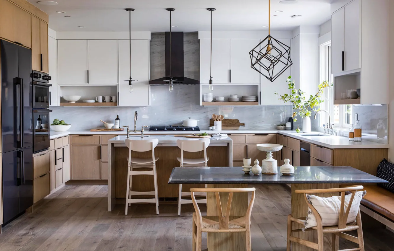 Photo wallpaper design, style, interior, kitchen, dining room, California, by Lauren Nelson Design, Silicon Valley