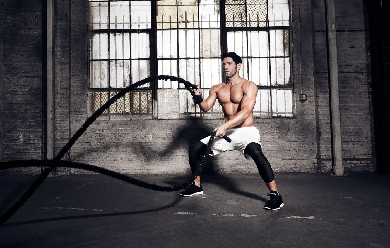 Photo wallpaper figure, ropes, the gym, training, athlete, Training, crossfit, Tom Ellis