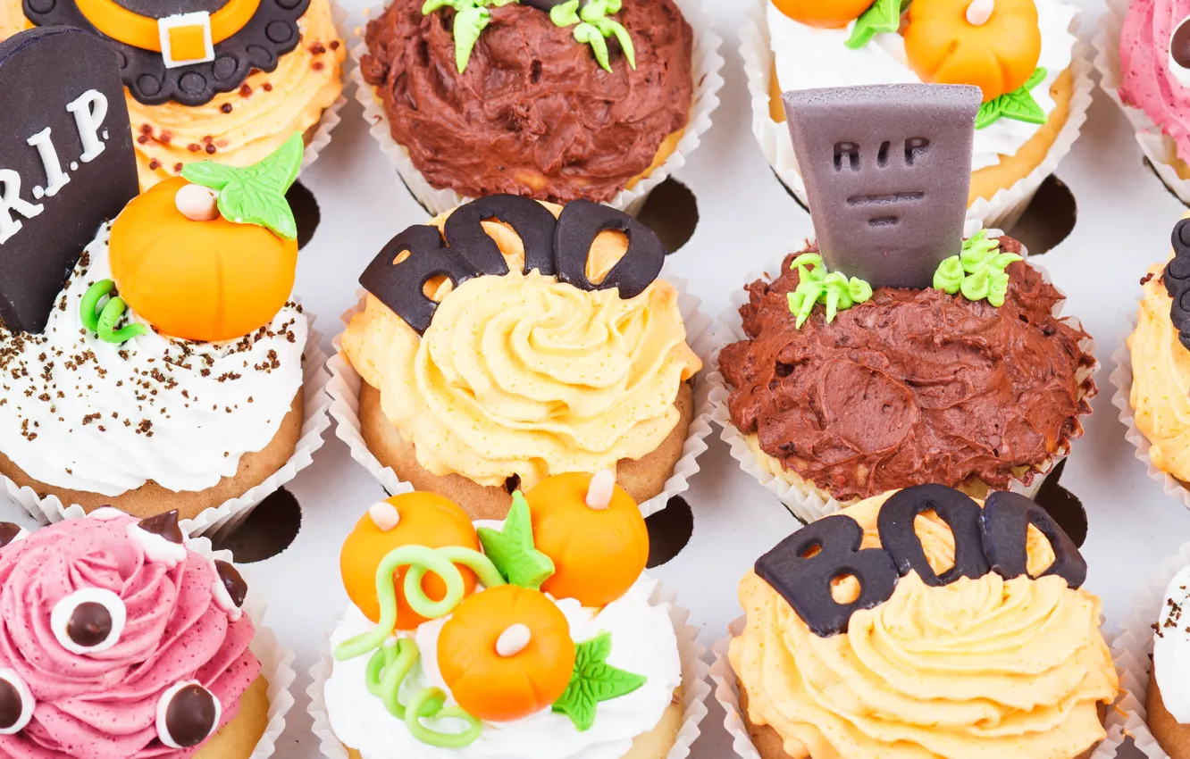 Photo wallpaper decoration, holiday, cream, cupcakes, Heluin