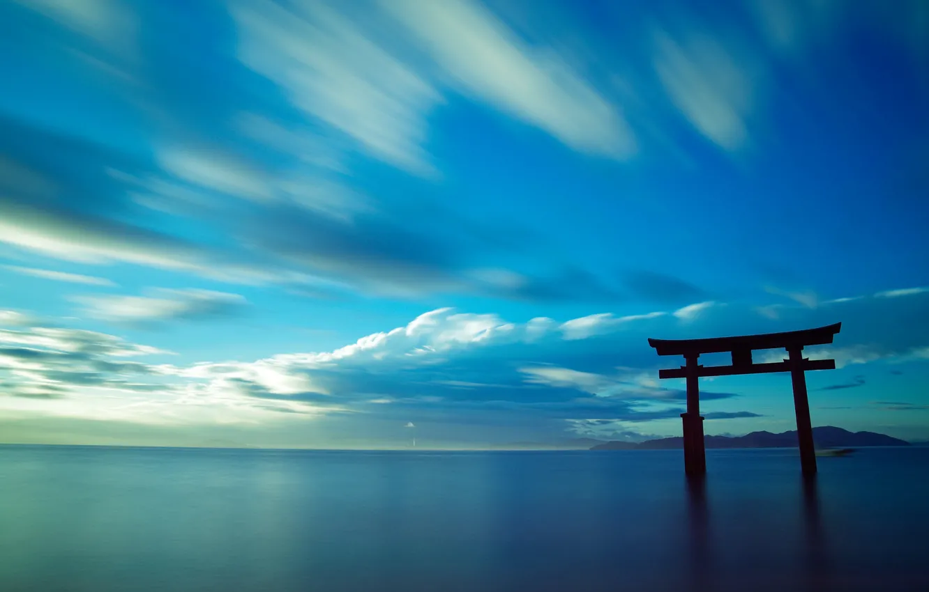 Photo wallpaper the sky, landscape, the ocean, gate, Japan, Japan, torii