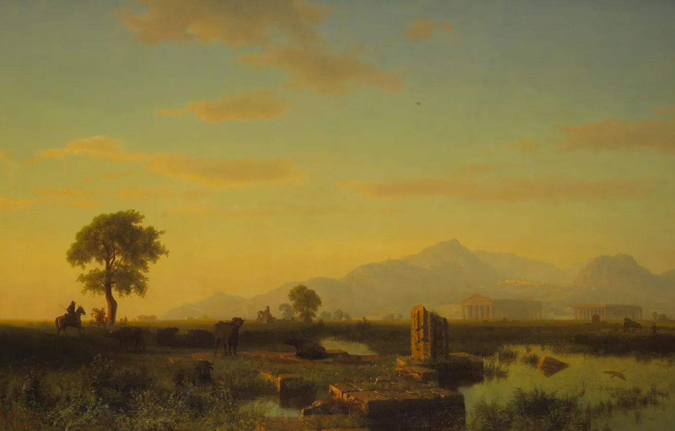 Photo wallpaper landscape, picture, Albert Bierstadt, The Ruins Of Paestum