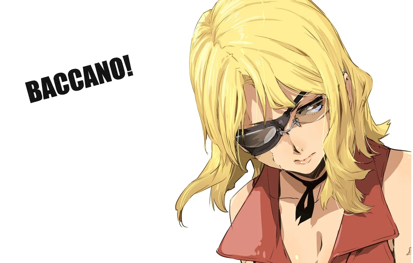 Photo wallpaper face, glasses, blonde, white background, art, The Majority Of Katsumi, eye patch, Baccano!