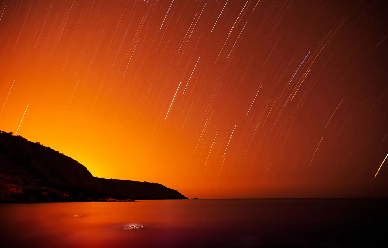 Photo wallpaper Nature, Stars, Mountain, Ocean, Sea, Long, Exposure