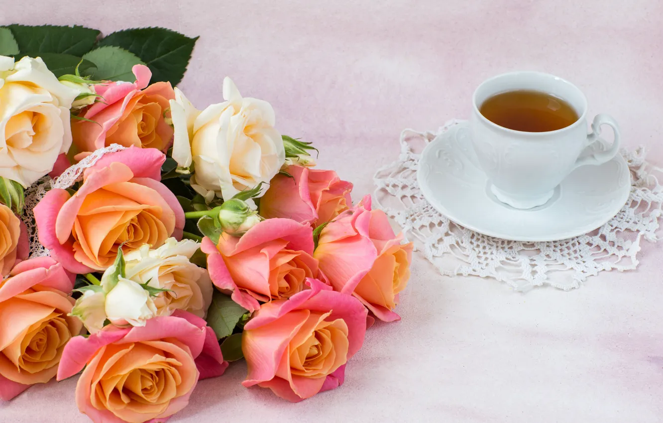 Photo wallpaper roses, bouquet, Cup, LAIMDOTA GRIVANE