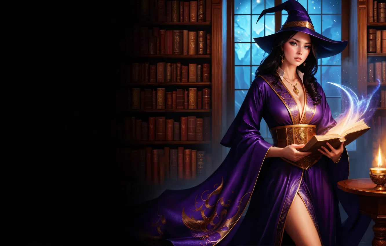 Photo wallpaper girl, hat, book, Alchemy