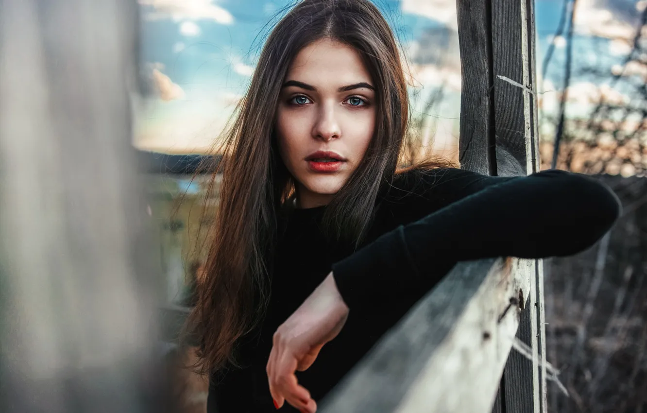 Photo wallpaper pose, portrait, makeup, brunette, hairstyle, beautiful, in black, Kris