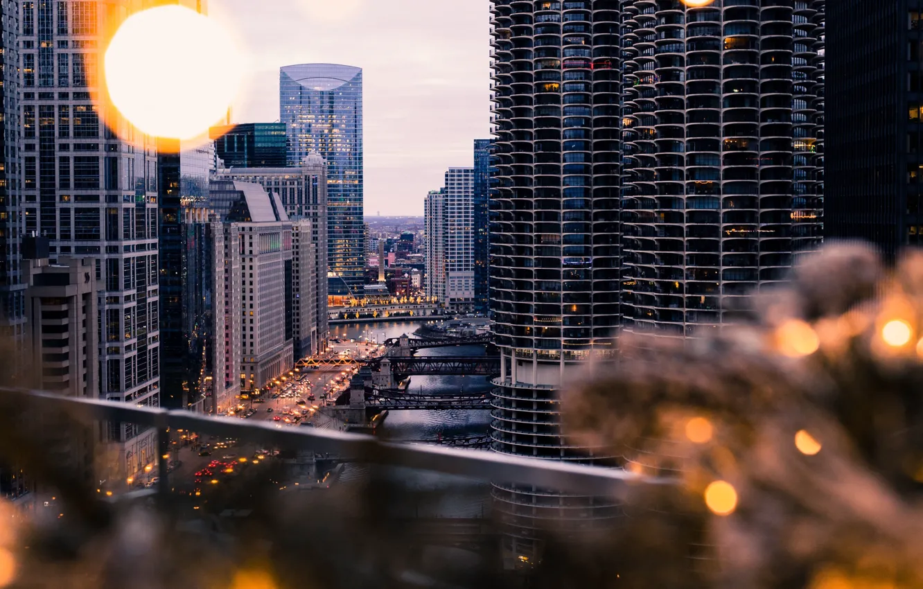 Photo wallpaper city, the city, lights, street, building, home, the evening, evening