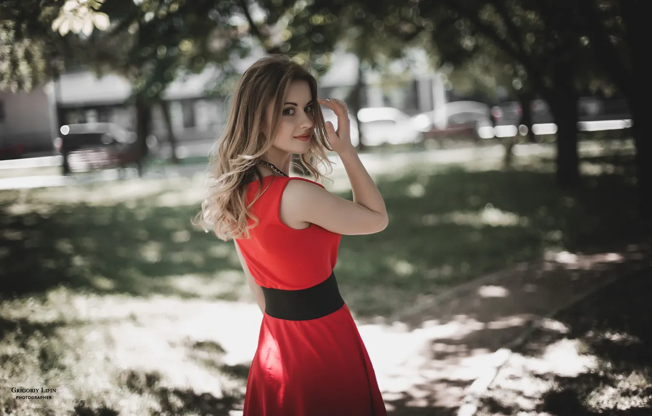 Photo wallpaper look, the sun, trees, pose, model, portrait, makeup, figure