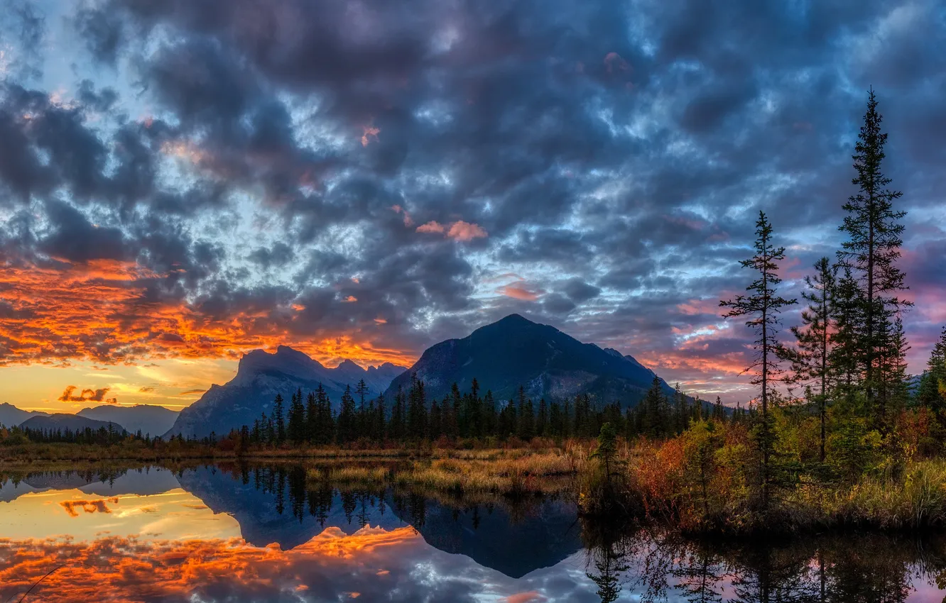 Photo wallpaper clouds, landscape, mountains, lake, Canada, Banff