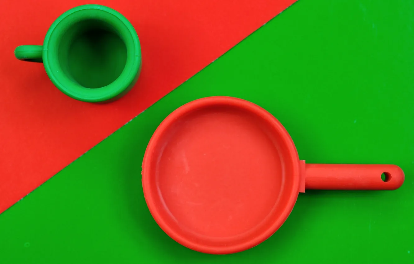 Photo wallpaper red, green, mug, pan