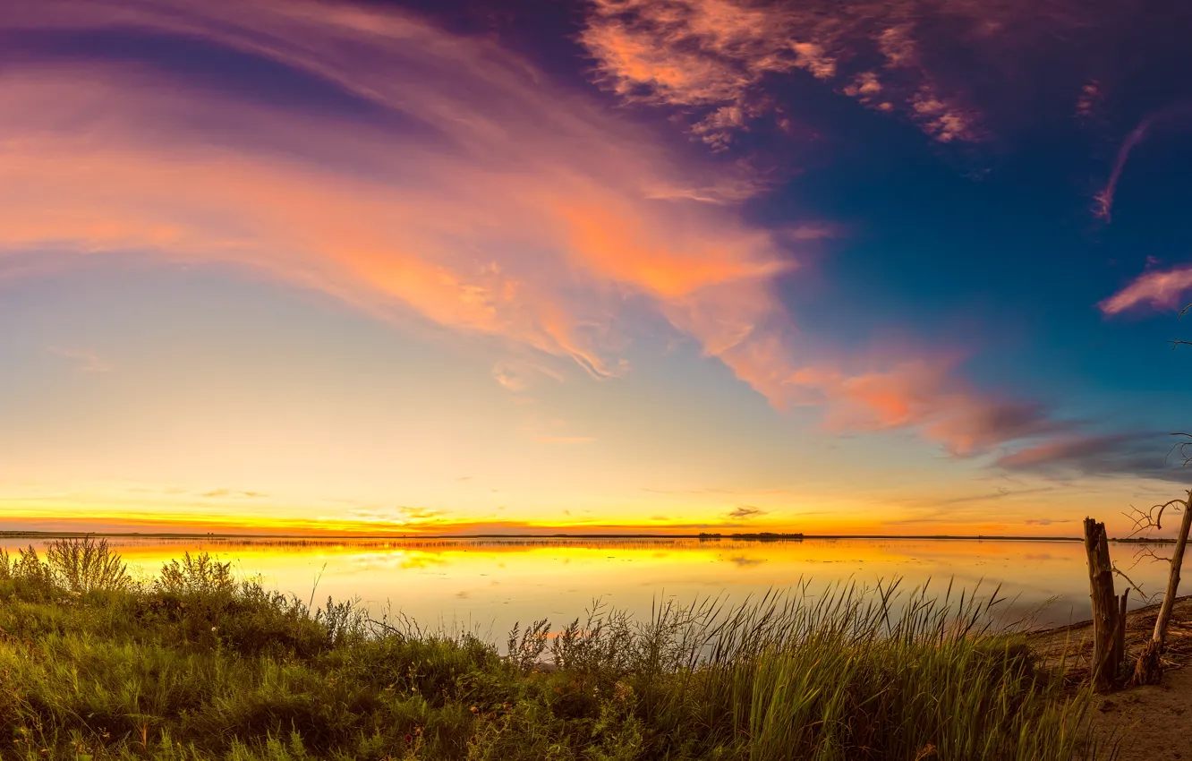 Photo wallpaper clouds, landscape, sunset, nature, the evening, pond