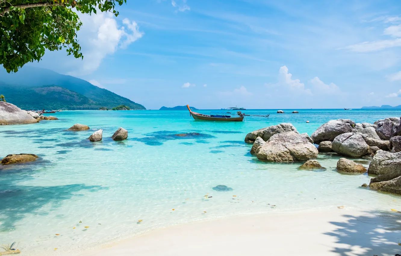 Photo wallpaper sea, beach, summer, the sun, nature, tropics, boat