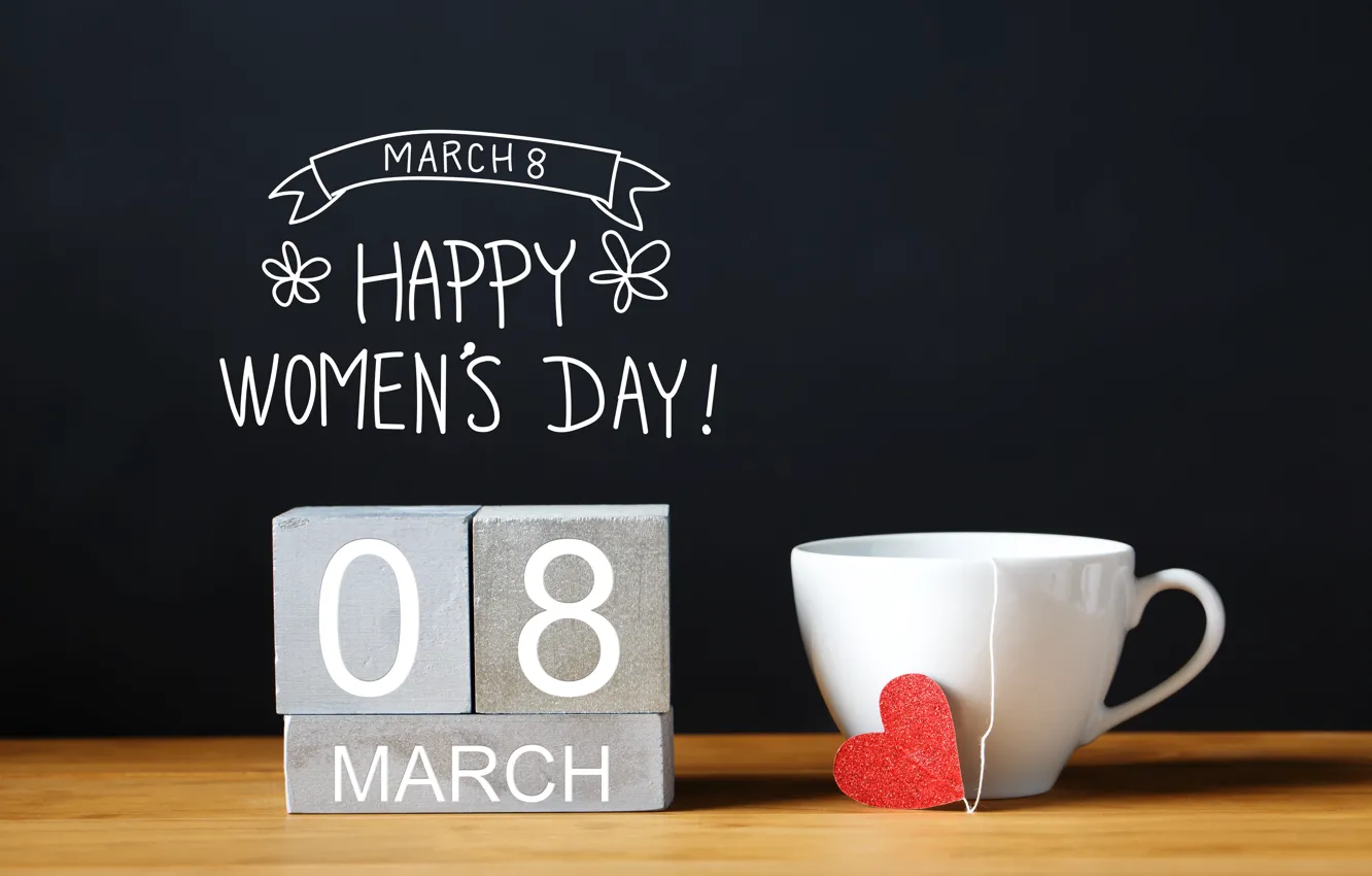 Photo wallpaper hearts, March 8, heart, cup, romantic, Women's Day