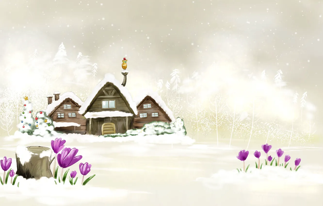 Photo wallpaper winter, white, new year, house