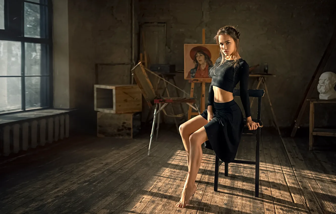 Photo wallpaper Girl, Look, Room, Chair, Legs, Anastasia Lis