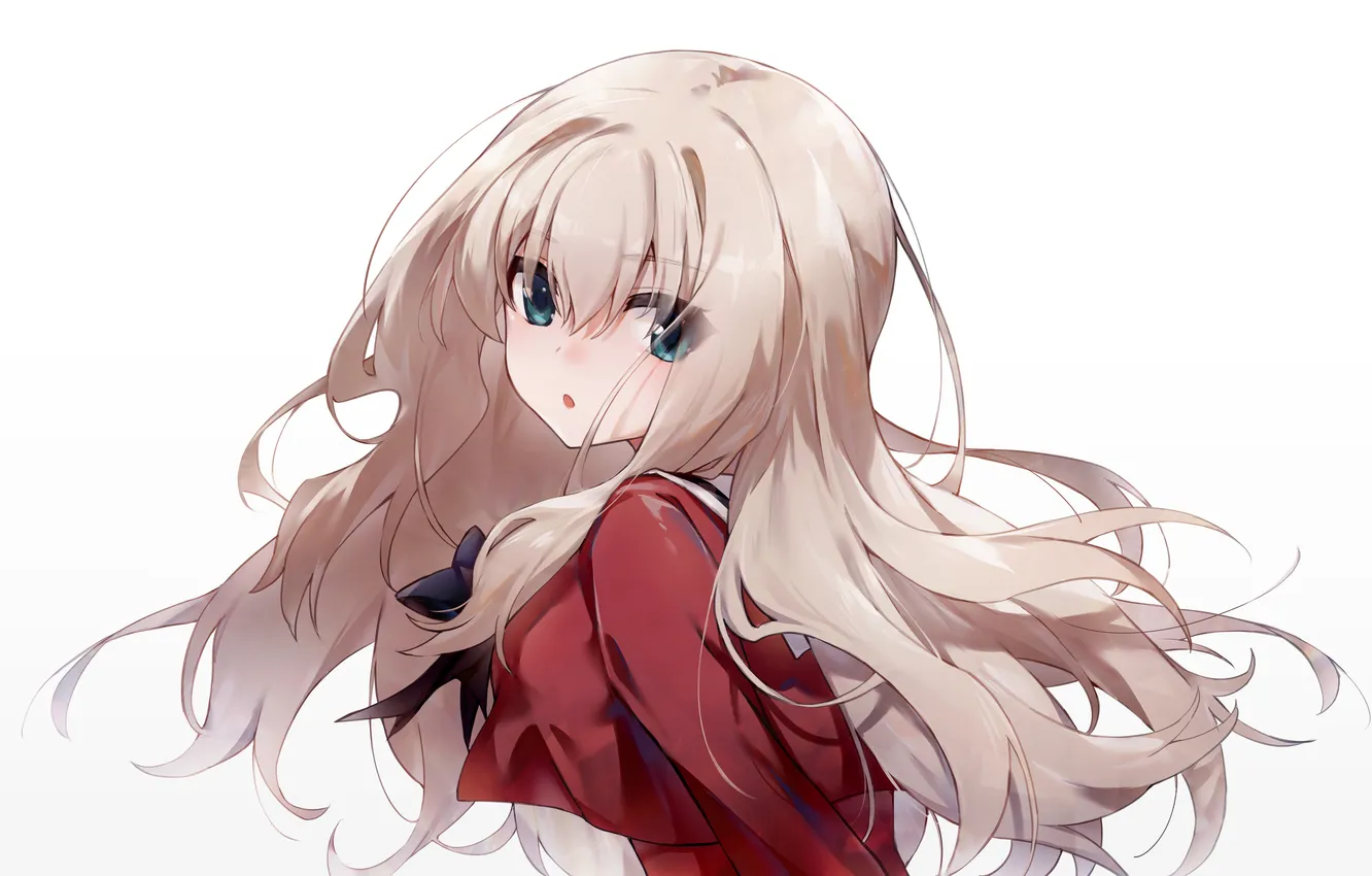 Photo wallpaper girl, school uniform, green eyes, long hair, anime, beautiful, pretty, close