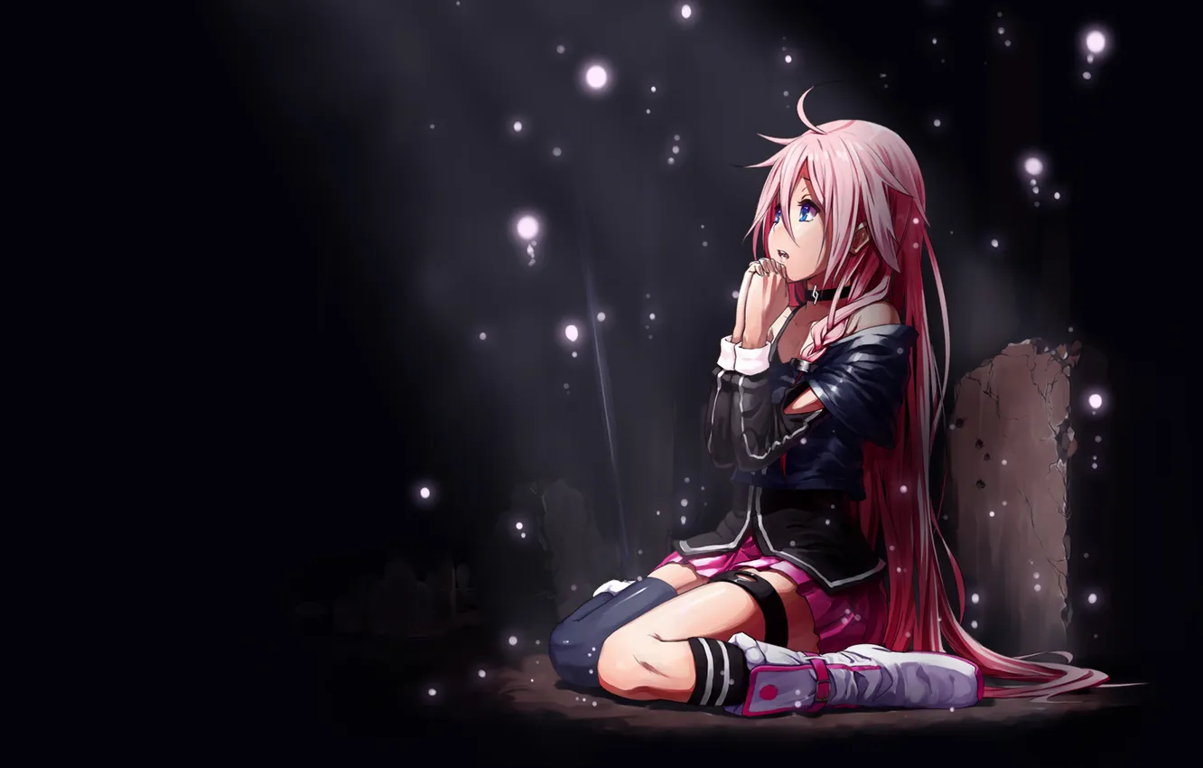 Photo wallpaper light, wall, dark, art, sparks, girl, vocaloid, sitting