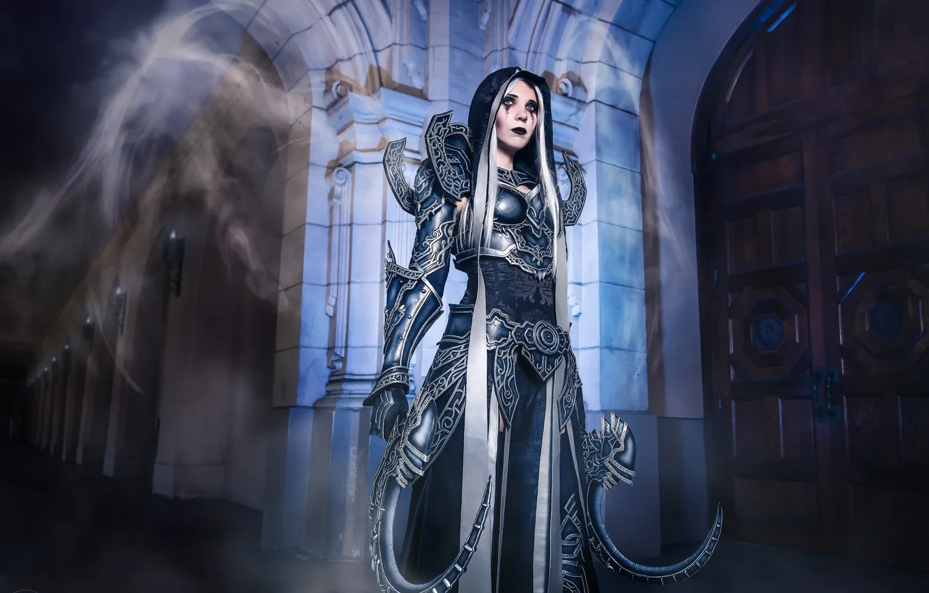 Photo wallpaper girl, weapons, castle