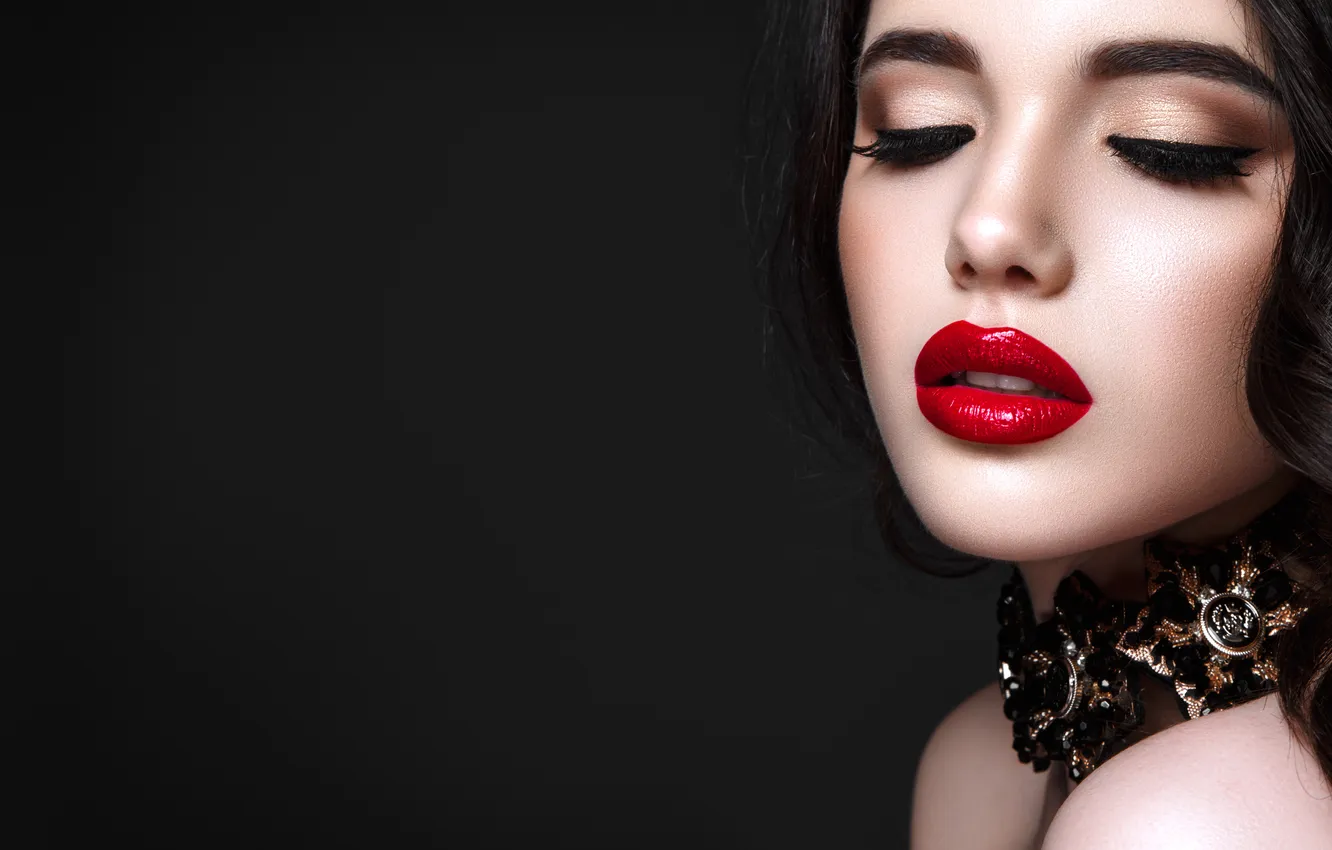 Photo wallpaper dark, girl, black, fashion, eyes, model, beauty, lips