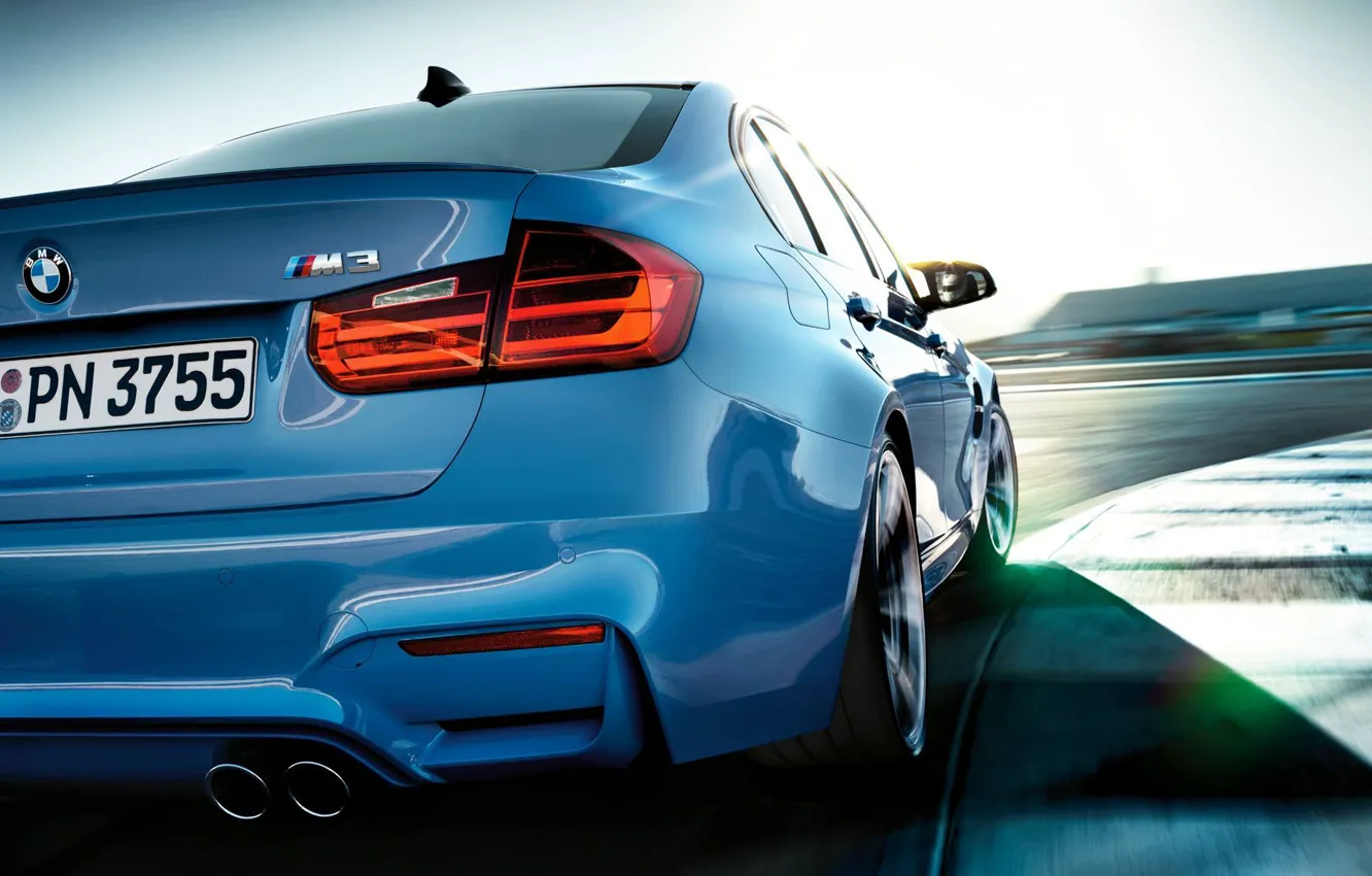 Photo wallpaper blue, bmw, BMW, track, shadow, turn, sedan, the curb