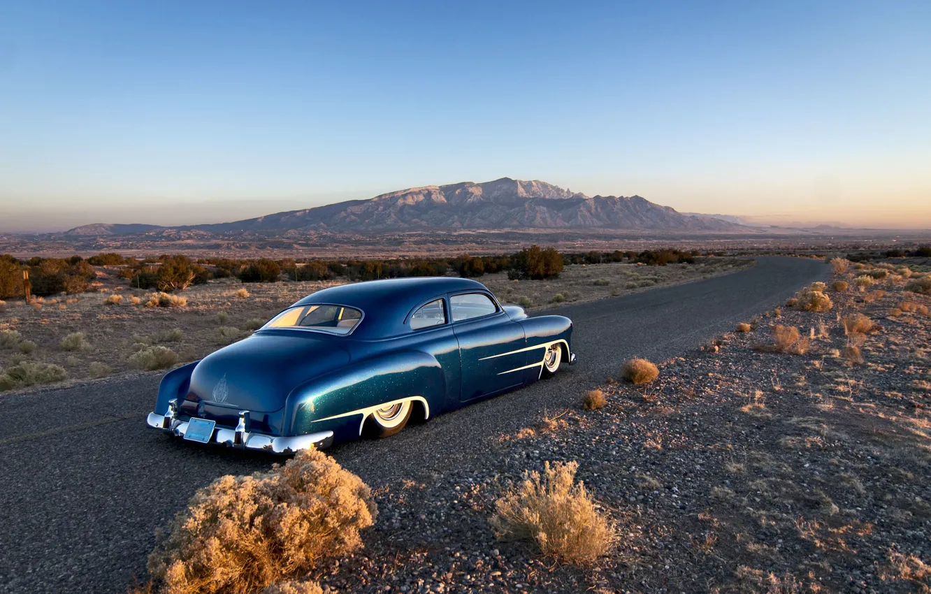 Photo wallpaper road, the sky, mountains, Chevrolet, horizon, classic, rear, 1951