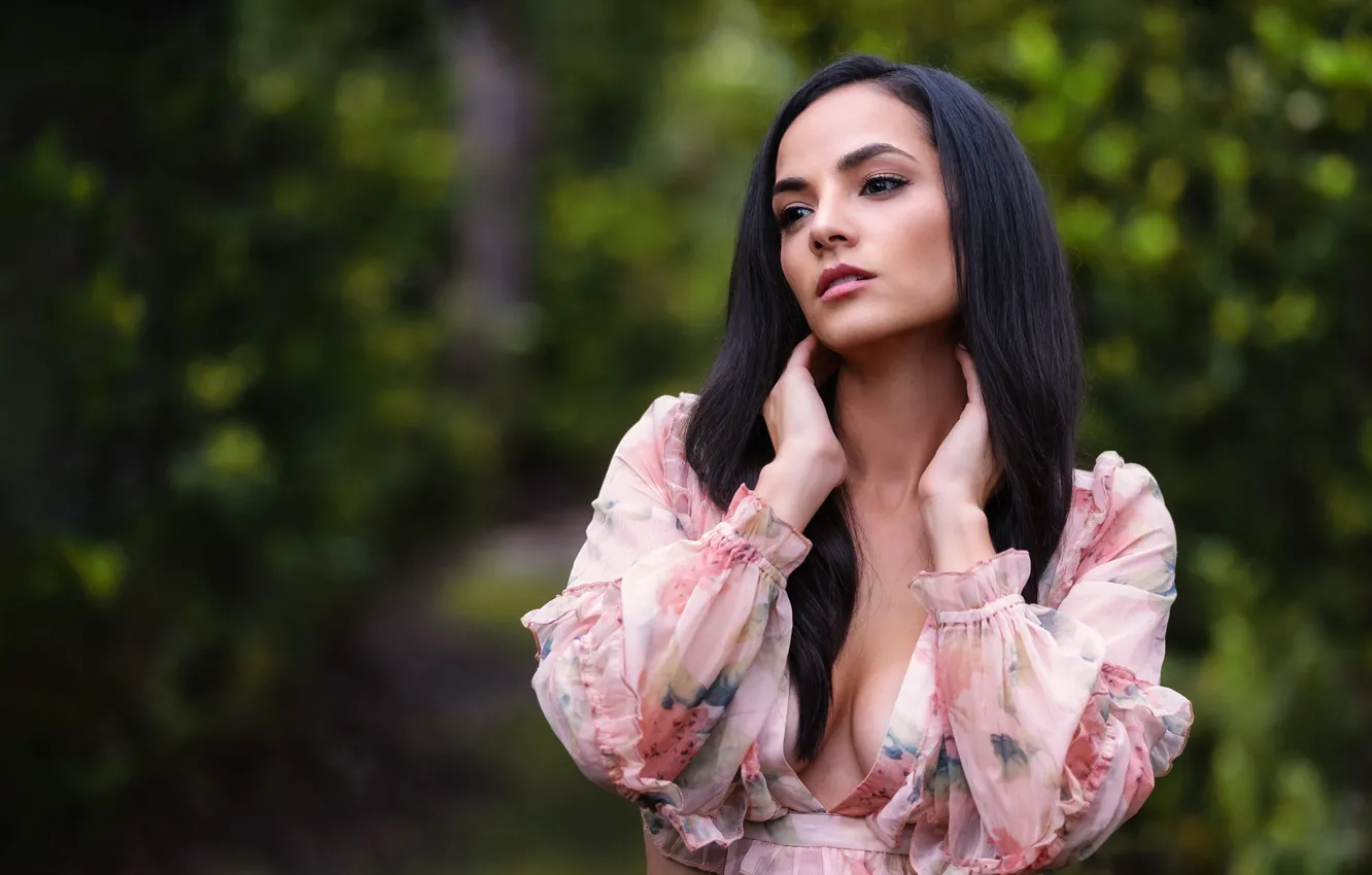 Photo wallpaper girl, face, background, hands, brunette, Christopher Rankin